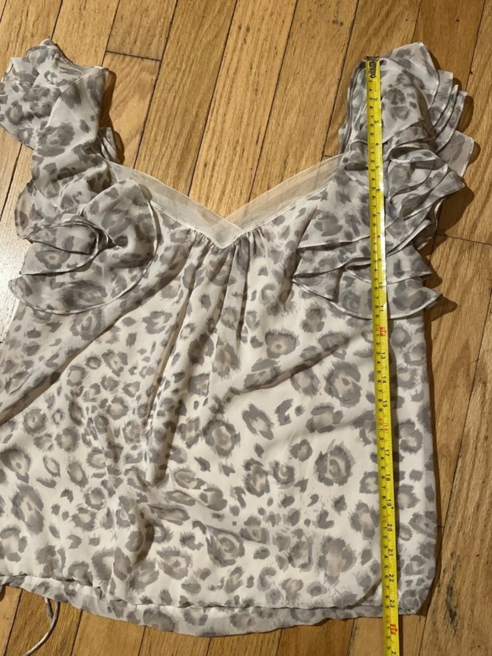 Rebecca Taylor Leopard Print Ruffled Sleeveless Blouse Top Sz 4